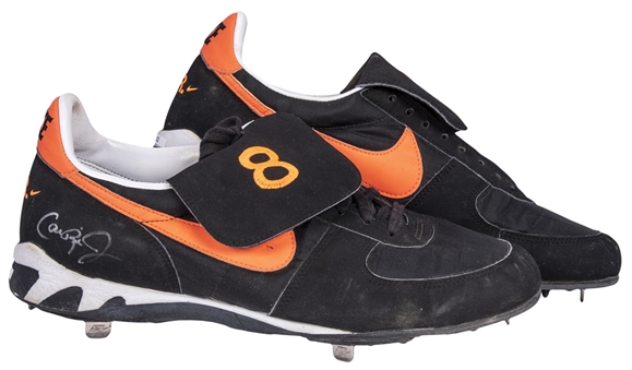 1997 Cal Ripken Jr. Game Used & Signed Pair of Nike Cleats Used During The Postseason - Both Cleats Signed (Ripken LOA & J.T. Sports) 
